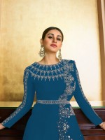 Peacock Blue Super Silk Cording Embroidered Designer Salwar Kameez